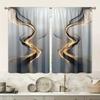 2PC Abstract Gold & Black Smoke Curtains - Modern Gradient Wave Print Window Drapes for Living Room Bedroom Decor