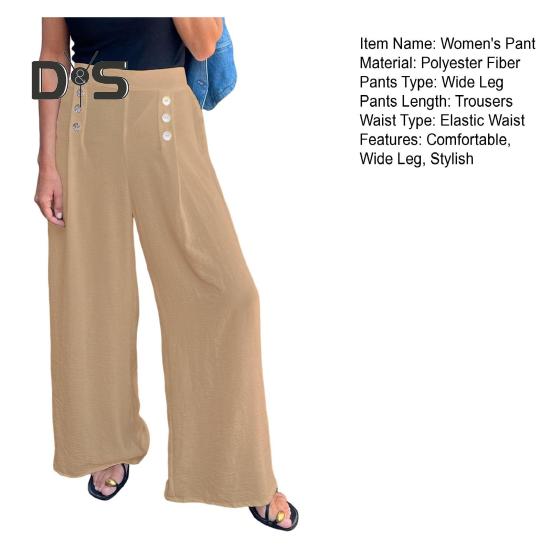 Women's Wide-Leg Pants High Waist Button Decorated Pants Casual Loose Fit Trousers for Daily Wear Travel Office