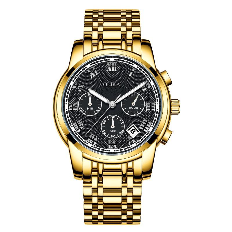 New Top Brand Fashion Men's Watch Fine Steel Band Casual Sports Luminous Waterproof Three-Eye Six-Pin Watch