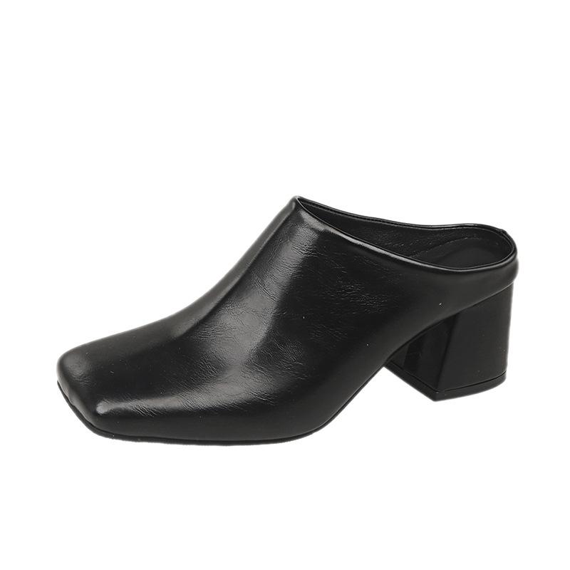 Gao niche 22 temperament simple and fashionable thick heel square head retro elegant high heel slippers beautiful