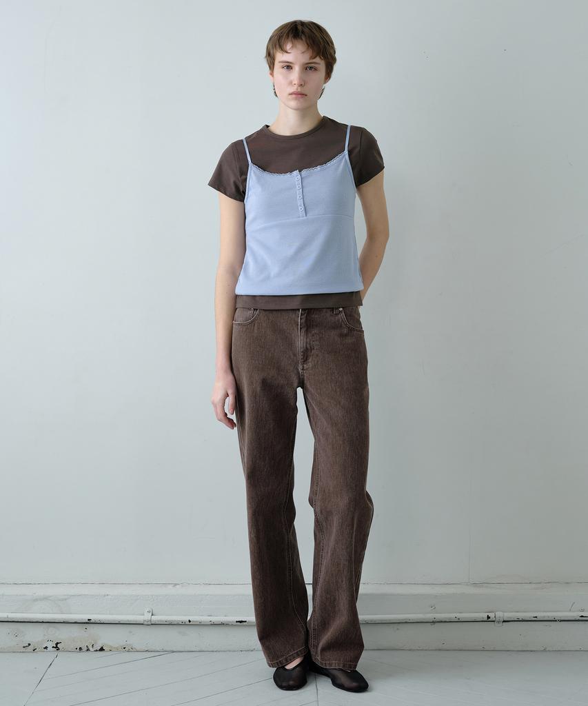 Simeteuligpeosenteu Lace Layered Two-Way Top / Brown