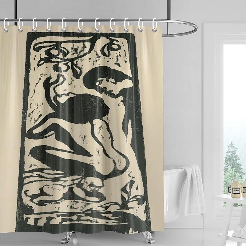 

Минималистичная шторка для душа - черно-белый геометрический портрет с сияющими линиями, водонепроницаемое современное украшение для ванной комнаты W90xH180cm