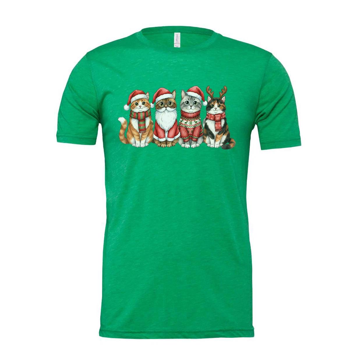 Unisex Christmas T Shirt Featuring Four Festive Cats In Santa Hats And Cozy Swea M