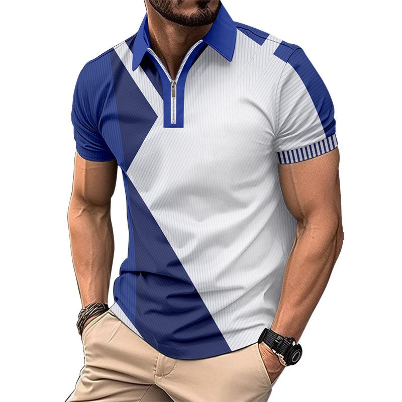Men's Fashionable Slim-Fit Colour-Blocked Collared T-Shirt Polo Shirt