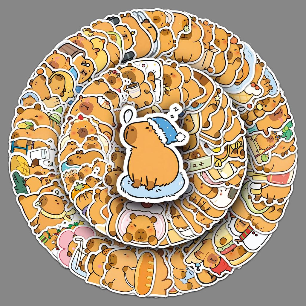 100 Capybara Cartoon Stickers: Cute Animal Decorations for Water Cups, Phone Cases, and Computers