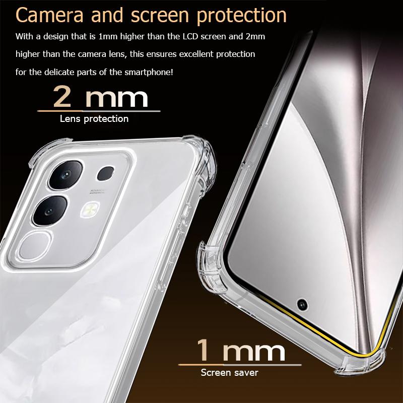 Clear Phone Case For Vivo Y500 Y400 Y300 Y200 Y100 Y100t Plus GT Pro Y28 Y28s Y30 Y29 Y04 Y29s Y30 Y27 Y100i 4G 5G Transparent