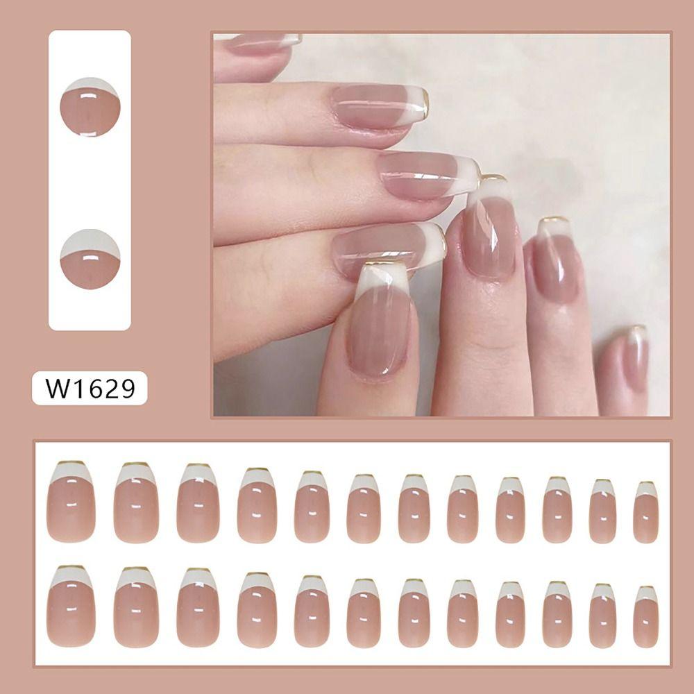 24 STÜCKE/BOX Goldene Alufolie Falsche Nagel Linie Strasssteine Aufdrücknägel Wiederverwendbare Nagelspitzen für Frauen Mädchen