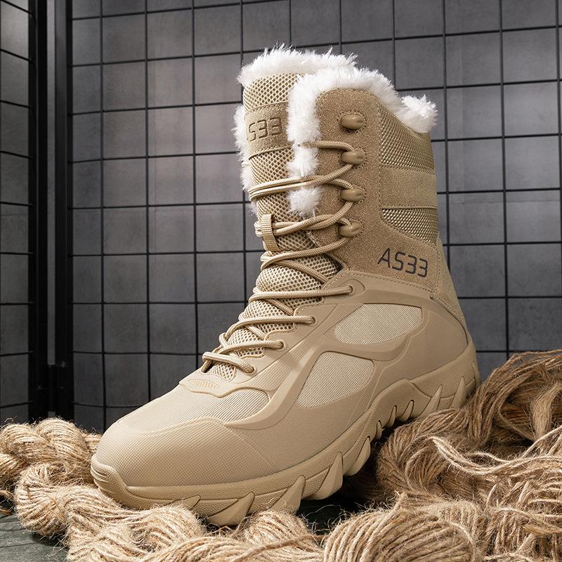 Herren Plus Size 48 Winter High-Top Kampfstiefel mit Samtfutter für Bergsteigen und Wüste