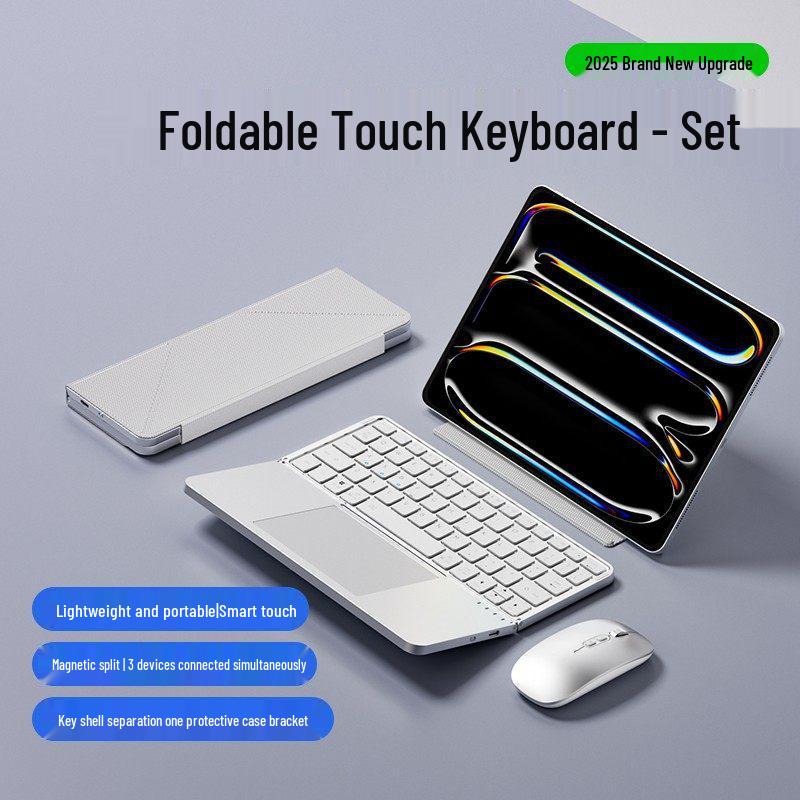 Wireless Bluetooth Foldable Keyboard with Leather Stand for Tablets and Phones