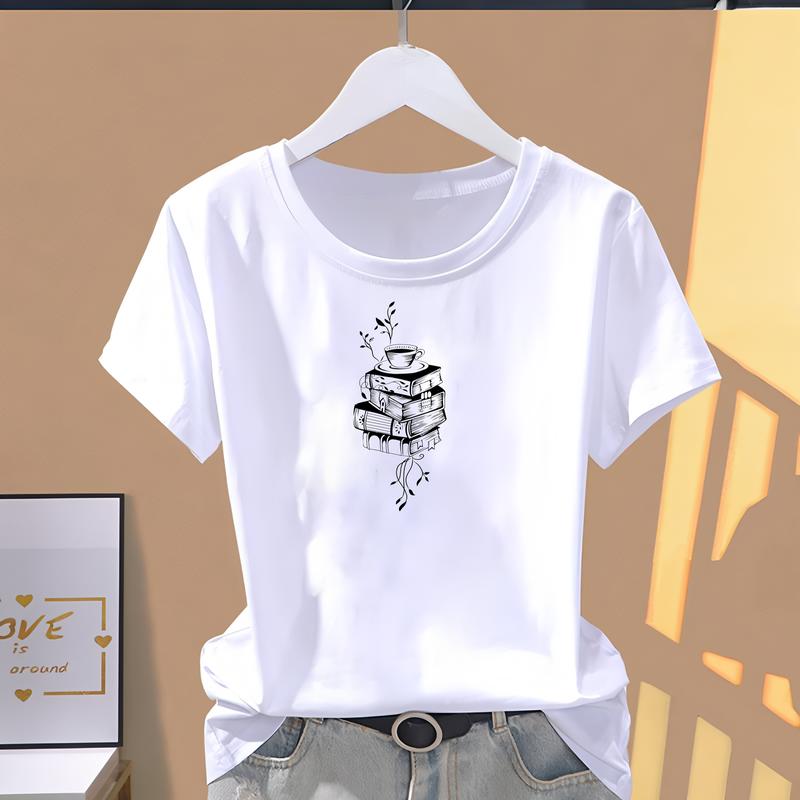 Women's summer T-shirt, cute and fashionable printed pattern, short-sleeve trendy top.