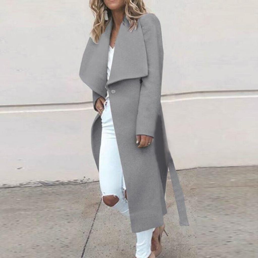 Womens Winter Lapel Button Long Trench Coat Jacket Ladies Overcoat Outwear