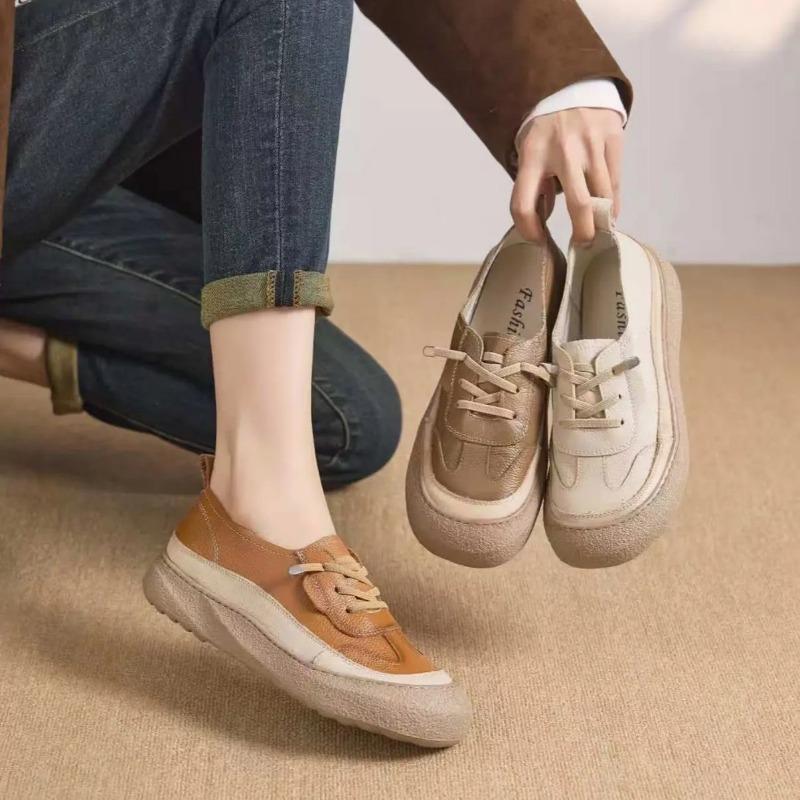 Genuine Leather Shoes Women Flat Casual Shoes Soft Cow Leather Brand Shoes Black Yellow Beige Plus Size 41