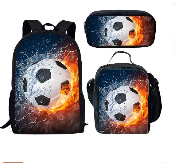 Set Scolastico Tre Pezzi Zaino Borsa Portapenne Borsa Pranzo Zaino con Immagini Street Tide Pallacanestro Calcio Set Zaino