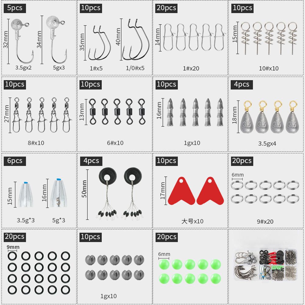 170pcs Fishing Accessories Kit with Fishing Box Fish Hooks Swivels Sinkers Outdoor Fishing Accessories Set Gift for Men