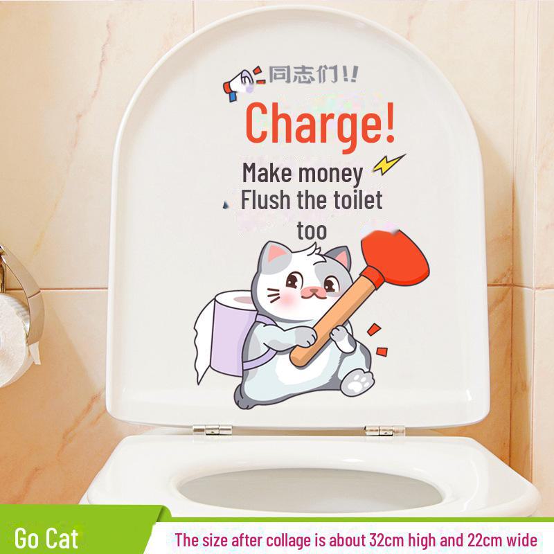 Waterproof Cute Cat Toilet Cover Stickers - Funny, Self-Adhesive, Personality Decor for Bathroom Walls