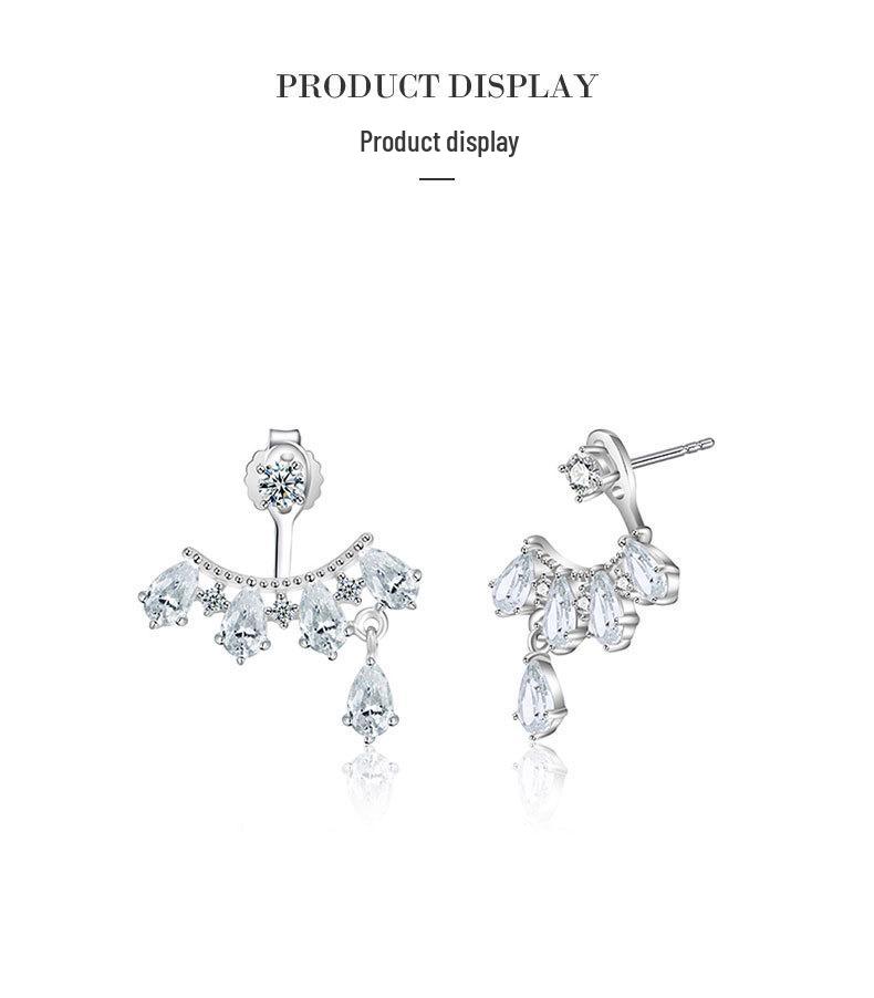 Kenjie S925 Sterling Silver Women's Front and Back Zircon Earrings - Simple, Versatile Crystal Ear Jewelry