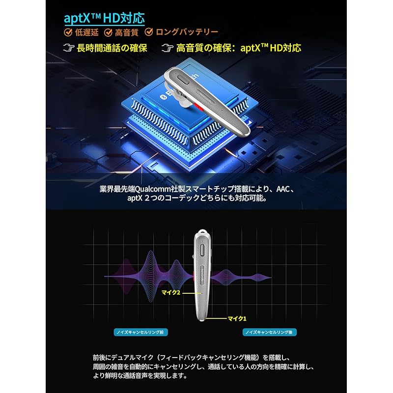 Lavodio wireless earphones Bluetooth headset [aptX™& aptX™ HD, SBC/AAC compatible Dual microphone ENC noise reduction technology Connect 2 devices at