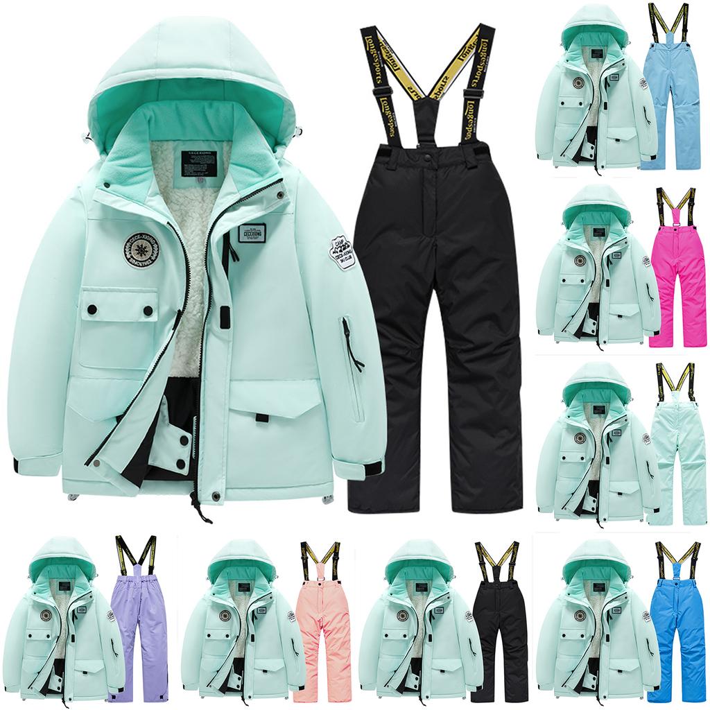 Dětská módní lyžařská souprava Chlapecká a dívčí zateplená voděodolná teplá lyžařská bunda a kalhoty Oblečení set