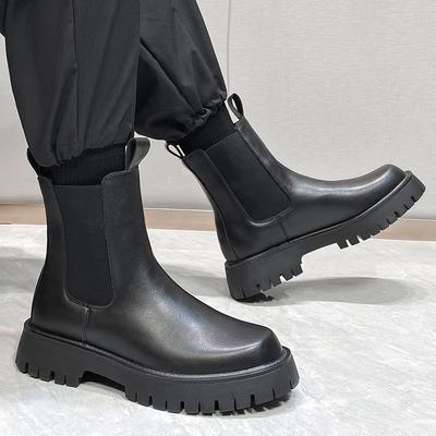 Britischer Stil Herrenmode Chelsea Boots Weiche Lederschuhe Cowboy Plateau Stiefel Hübscher Herbst Winter High Top Botas Hombre