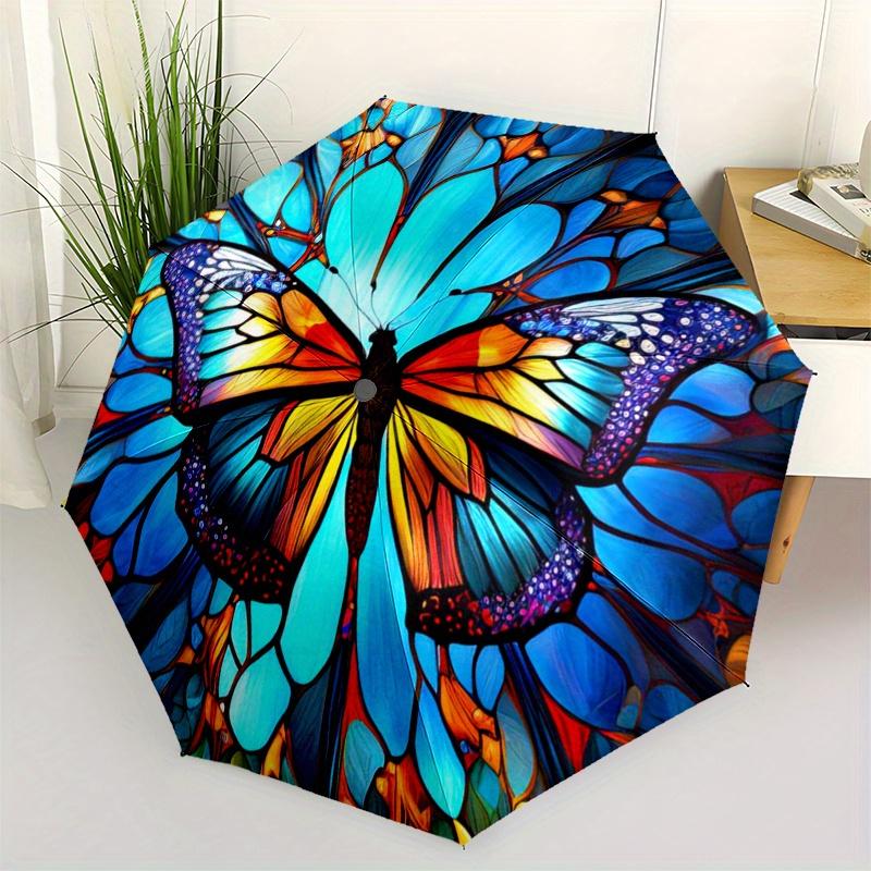 

Colorful Butterfly Stained Umbrella, Portable 3-Fold Umbrella for Men & Women,Christmas Gift ES232