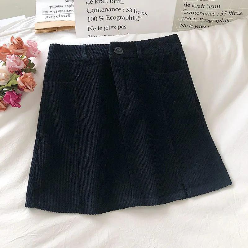 Korean Style Slimming High Waist Corduroy Midi Skirt - Autumn/Winter 2024