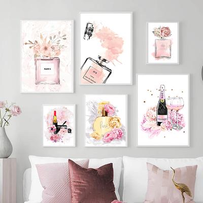 Luxury Perfume Bottle Peony Flowe Canvas Painting Coco Beauty Fashion Poster Print Wall Art Pictures for Living Room Home Decor