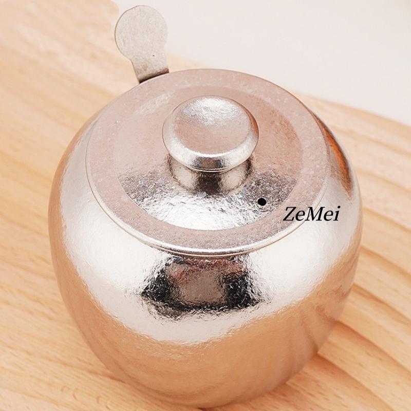 Silver Seasoning Jar,Pure Titanium With Lid and Spoon Spice Container Salt Organizer,Coffee Beans Storage Jar,Kitchen Tools
