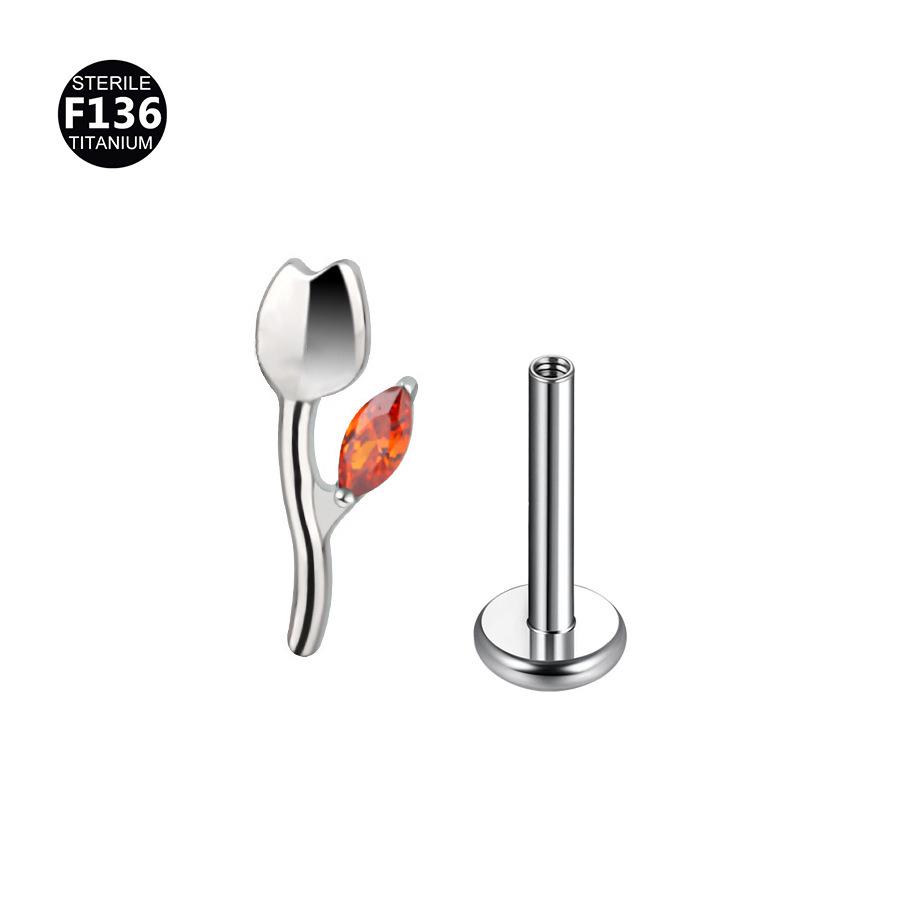 F136 Titanium Alloy Tulip Lip Tragus Piercing Jewelry - 1.0/1.2mm Rod, 0.9 Teeth