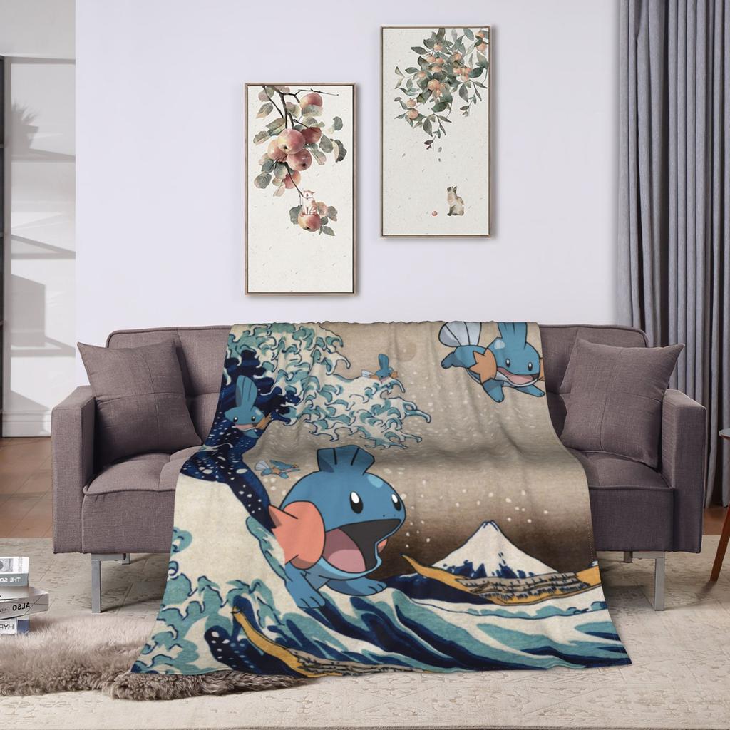 Pokemones Mudkip Wave Blanket Flannel All Season Breathable Super Soft Throw Blanket for Home Couch Quilt