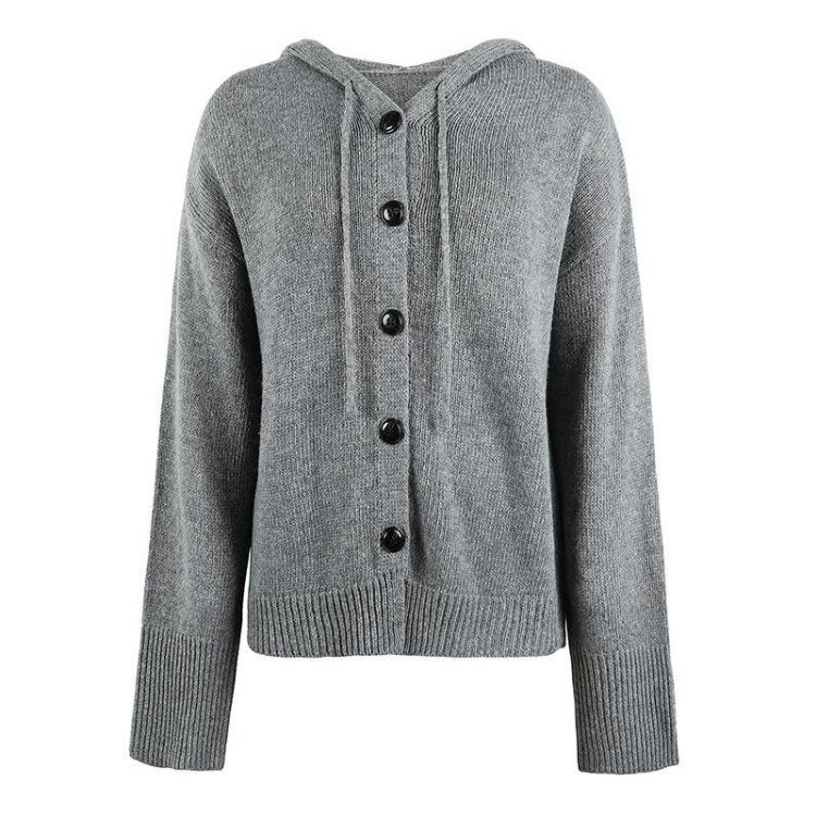 Vintage Jesień Zima Jednolity Kolor Dekolt V Dzianina Kardigan Luźny Długi Rękaw Sweter Top