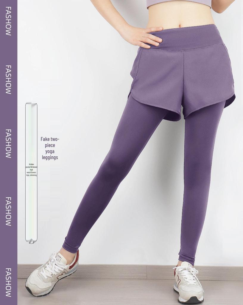 Women's High-Waist Yoga Pants - Autumn/Winter Quick-Dry 2-in-1 Design for Fitness and Morning Run