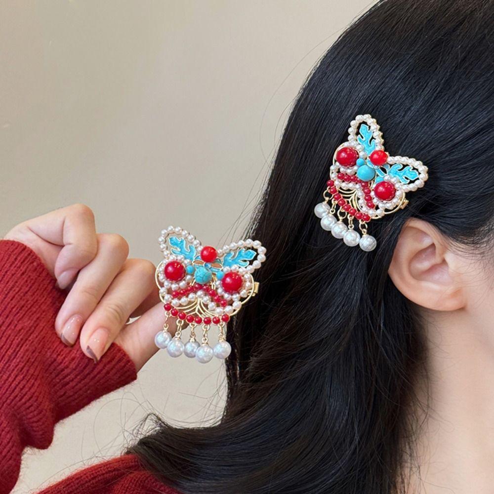 Cloth Red Velvet Bow Hairpin Plush Chinese New Year Headwear All-match Ancient Style Hairpin  Baby