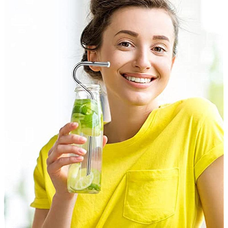 4pcs Anti Wrinkle Straw Reusable With Brush 304 Stainless Steel Sideways Lip Sip Side Straws