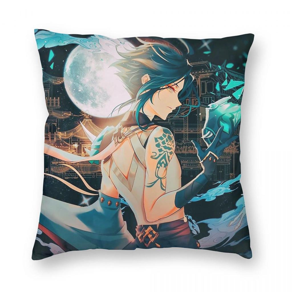 Xiao Genshin Impact Square Pillowcase Polyester Linen Velvet Printed Zip Decorative Sofa Seater Cushion Cover 18"