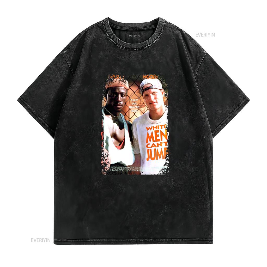 Vintage Retro White Unisex Cant Jump Basketball Movie Print Streetwear Casual T Shirt vintage Washed Versatile Breathable fashion