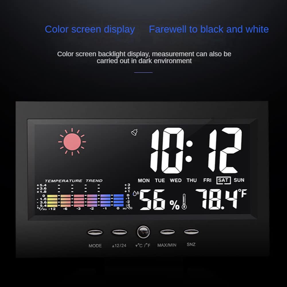 Xsdjasd 1 Set LCD Color Screen Digital Snooze Alarm Clock Weather Forecast Station Temperature Humidity Time Date Display Clock Home Plastic