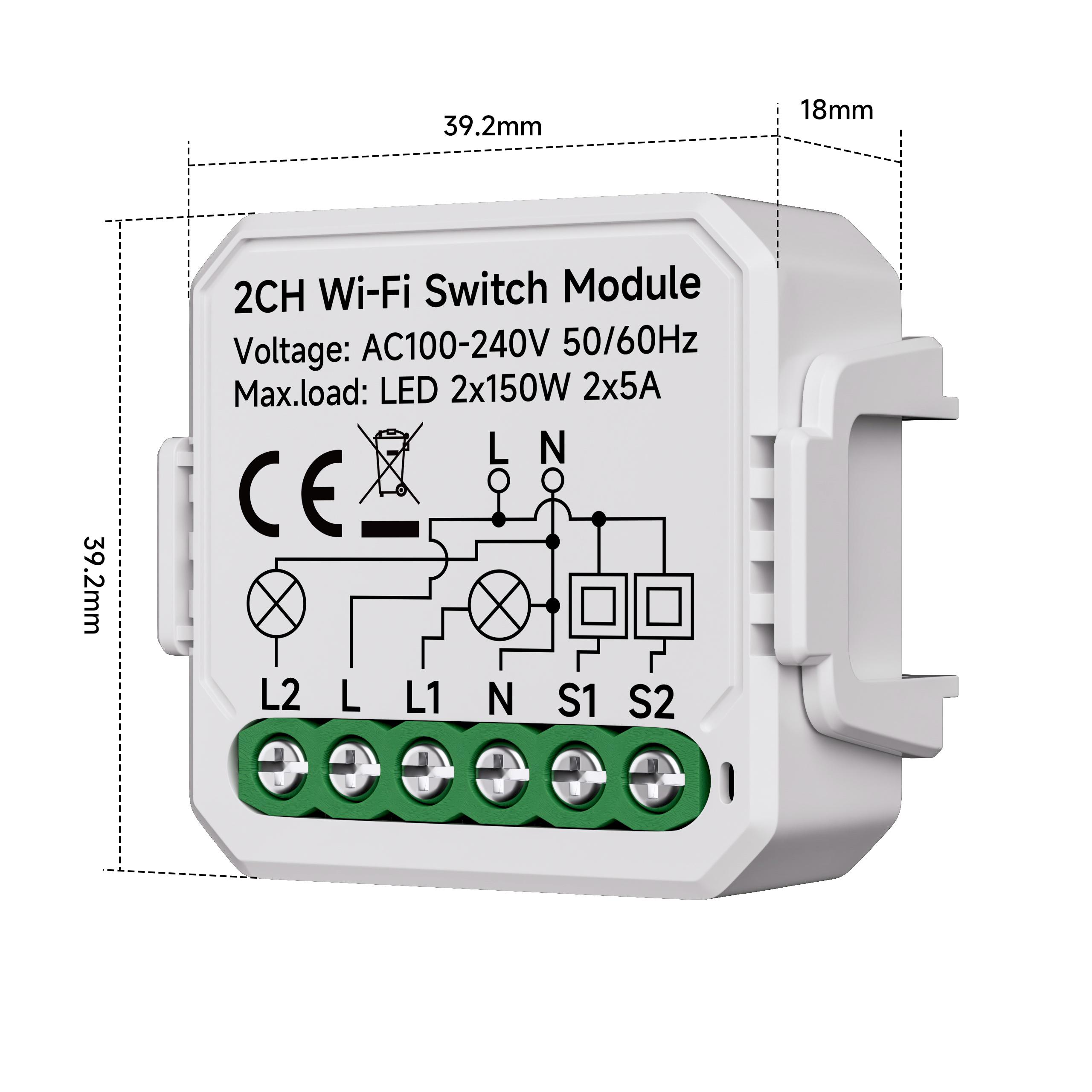 Tuya Smart Switch Module, WiFi Wireless Relay Switch, for Smart Home Automation System 55*45*30mm&Universal Standard белый