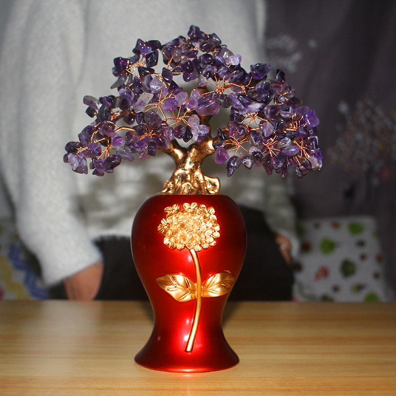 Amethyst Money Tree Ornament: Purple Wealth-Attracting Home Decor Gift