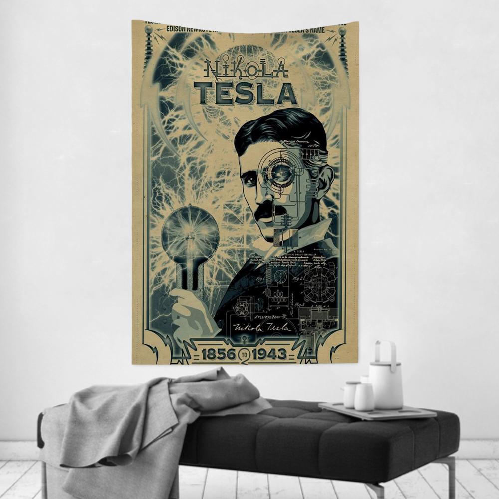 

Retro Science Celebrities Nikola Tesla Tapestry Room Decor Wall Cloth Party Hanging Background Room Decor Baby Room 74x94cm(29x37in)