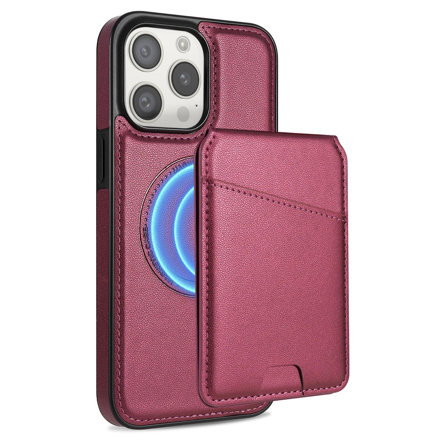 

For iPhone 13 Pro Max Case Compatible with MagSafe Detachable Card Holder Kickstand Leather Phone Back Cover Red