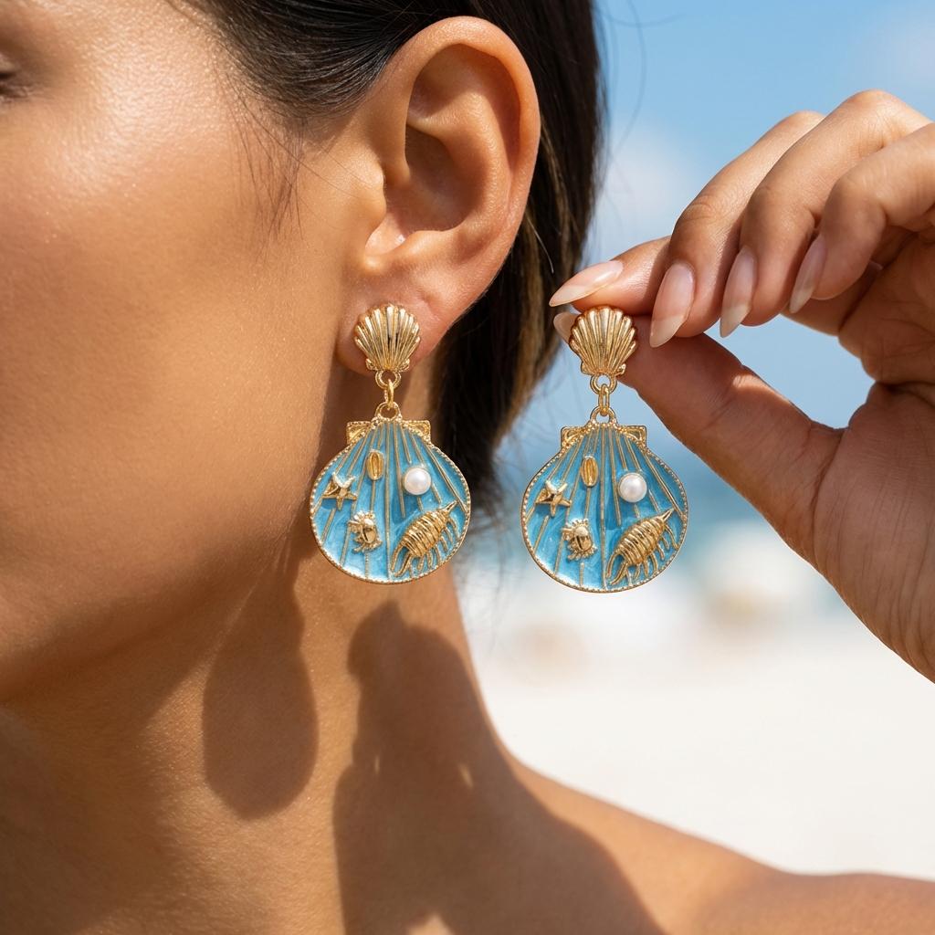 Exquisite Starfish Shell Dangle Earrings for Women Boho Imitation Pearl Gold Plated Earring Summer Beach Party Aesthetic Jewelry