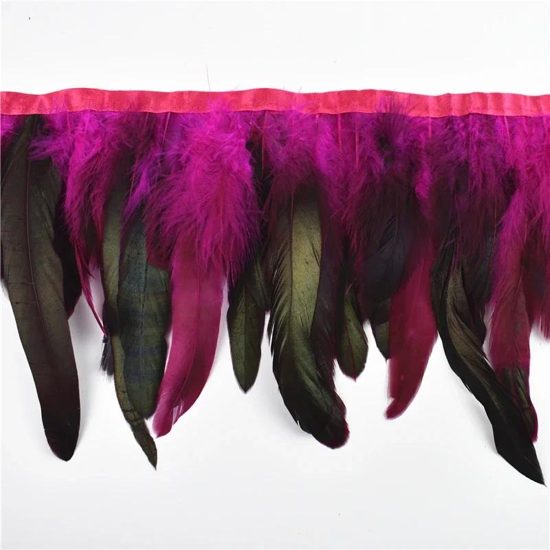 1Meter Rooster Feathers Trim Tassel Fringe On Tape Chicken Pheasant Cock Feather for Clothes Ribbon Sewing DIY Decoration Decor