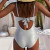 Solid Color Women's One Piece Suit Swimwear Strappy Bathing Suits Skirt Cover Up Beachwear Back Hollow Out Swimsuit Holiday Look