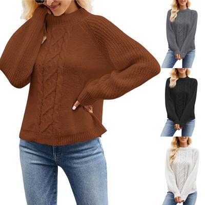 Women's Sleeved O-neck Loose Knit Base Jumper Sweater Top