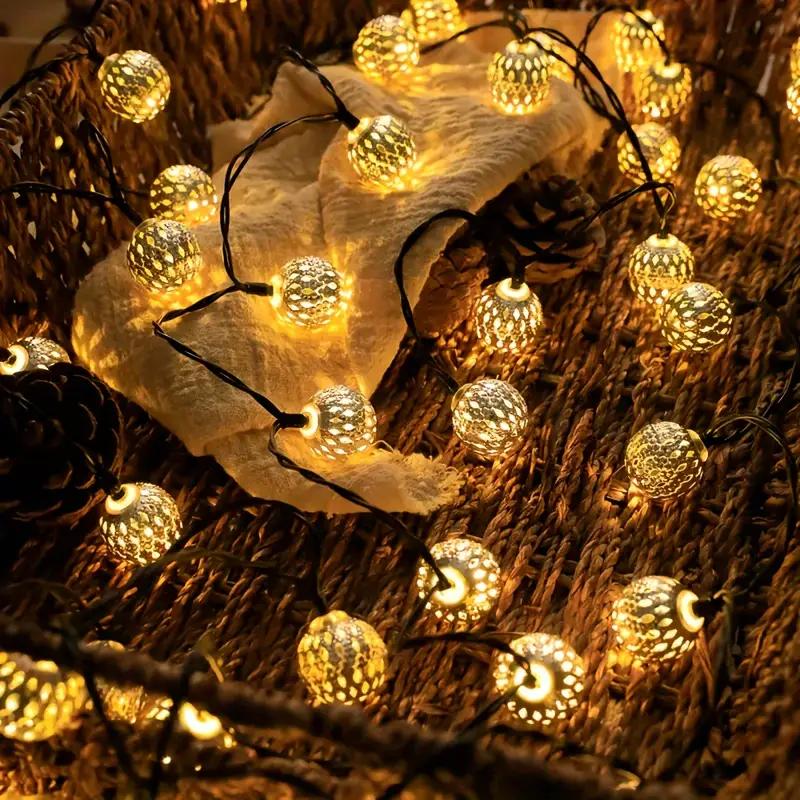 1pc Solar Moroccan Ball Fairy Lights Hollow Ball String Light with 8 Lighting Modes For Home Outdoor Garden Patio Festival Decor