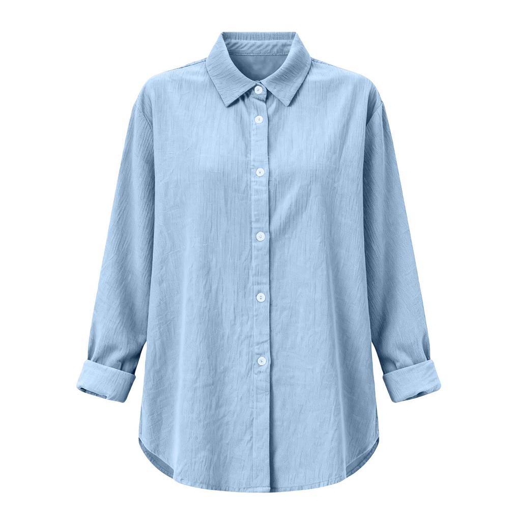 European & American Women's Spring/Summer Lapel Cardigan: Loose Long Sleeve Cotton & Linen Casual Shirt, Versatile for Any Occasion