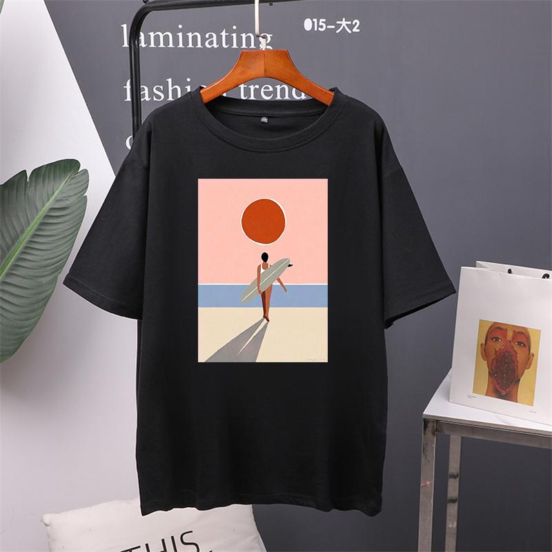 Printed O-neck Short Sleeve T Shirt Women Vintage Graphic Pullover Tees Female Leisure Clothing