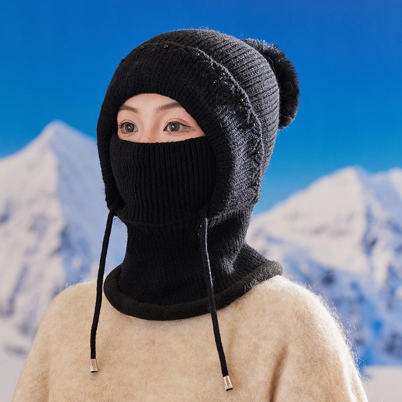 One-piece Hat for Women, Cold-proof and Warm In Autumn and Winter Scarf One-piece Hat for Riding Cold-proof Ear Protectors Thickened Knitted Wool Hat
