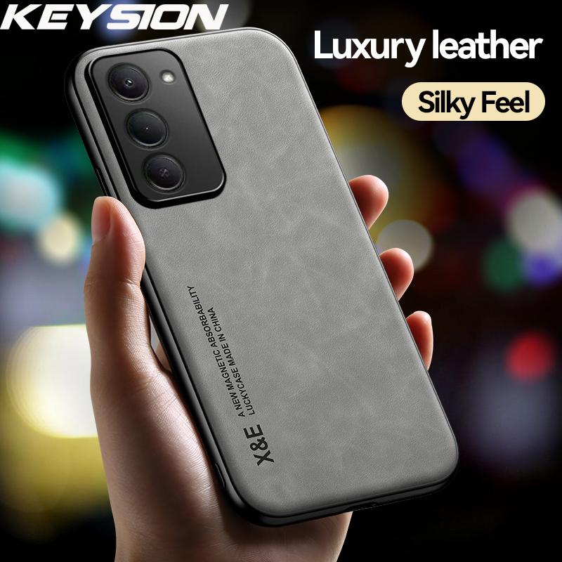 KEYSION Luxury Retro PU Leather Case for Redmi 15 5G 169.5mm Soft Silicone+PC Shockproof Phone Cover for Xiaomi Redmi 15 5G
