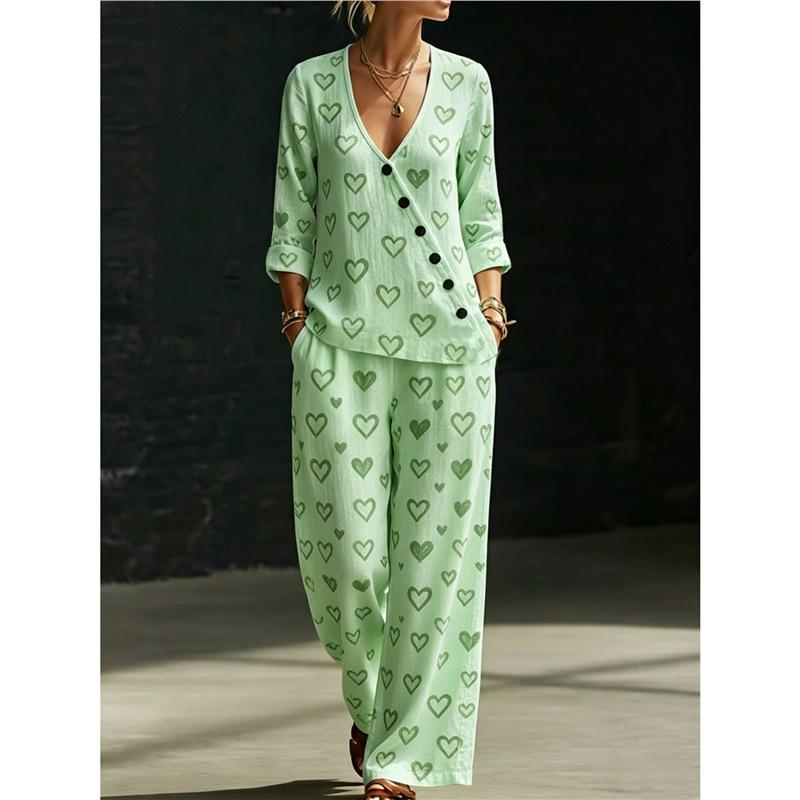 European and American Summer New Blue and White Tie-dye Gradual Change Diagonal Shirt Wide-leg Pants Two-piece Set Women's Casual Long-sleeved Suit